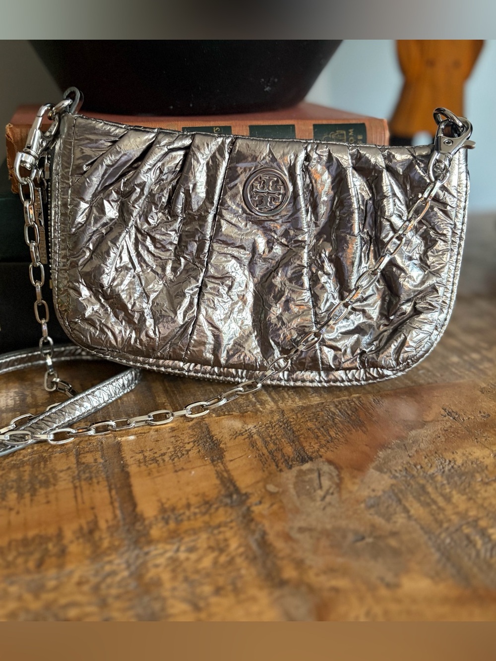 Tory Burch Metallic Grey Kateson Shoulder Bag Mini Crossbody